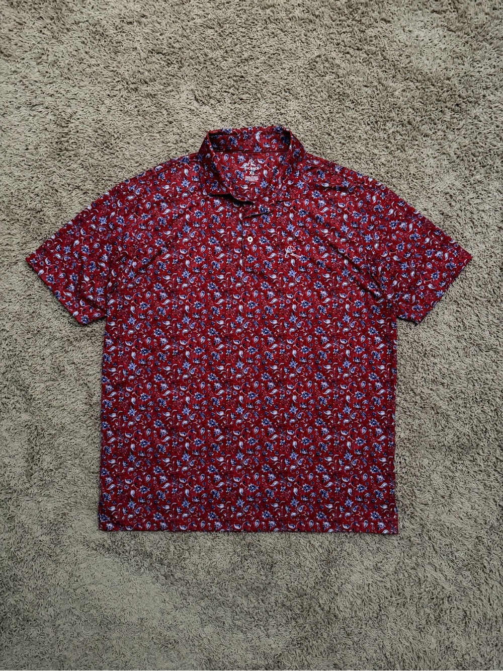 Rhoback Paisley Floral Red Blue White Golf Performance Polo Size XL RARE